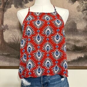 Forever 21 Red Camisole with Blue Paisley Design and Open Back